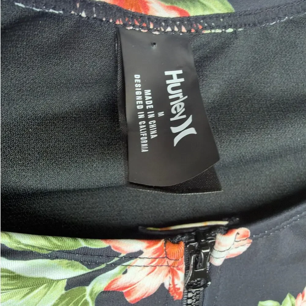 NWT Hurley Floral One Piece Surf Swimsuit Black Size Med Beach Vacation Swimwear